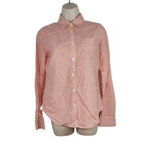 American Eagle Favorite Shirt Button Up Fitted Shirt Women Size 4 Pink Stripe